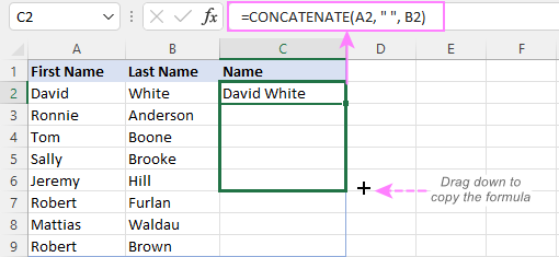 CONCATENATE function demonstration
