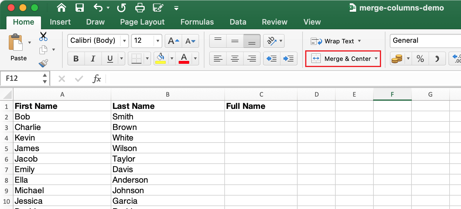 Avoid “Merge & Center” for data columns