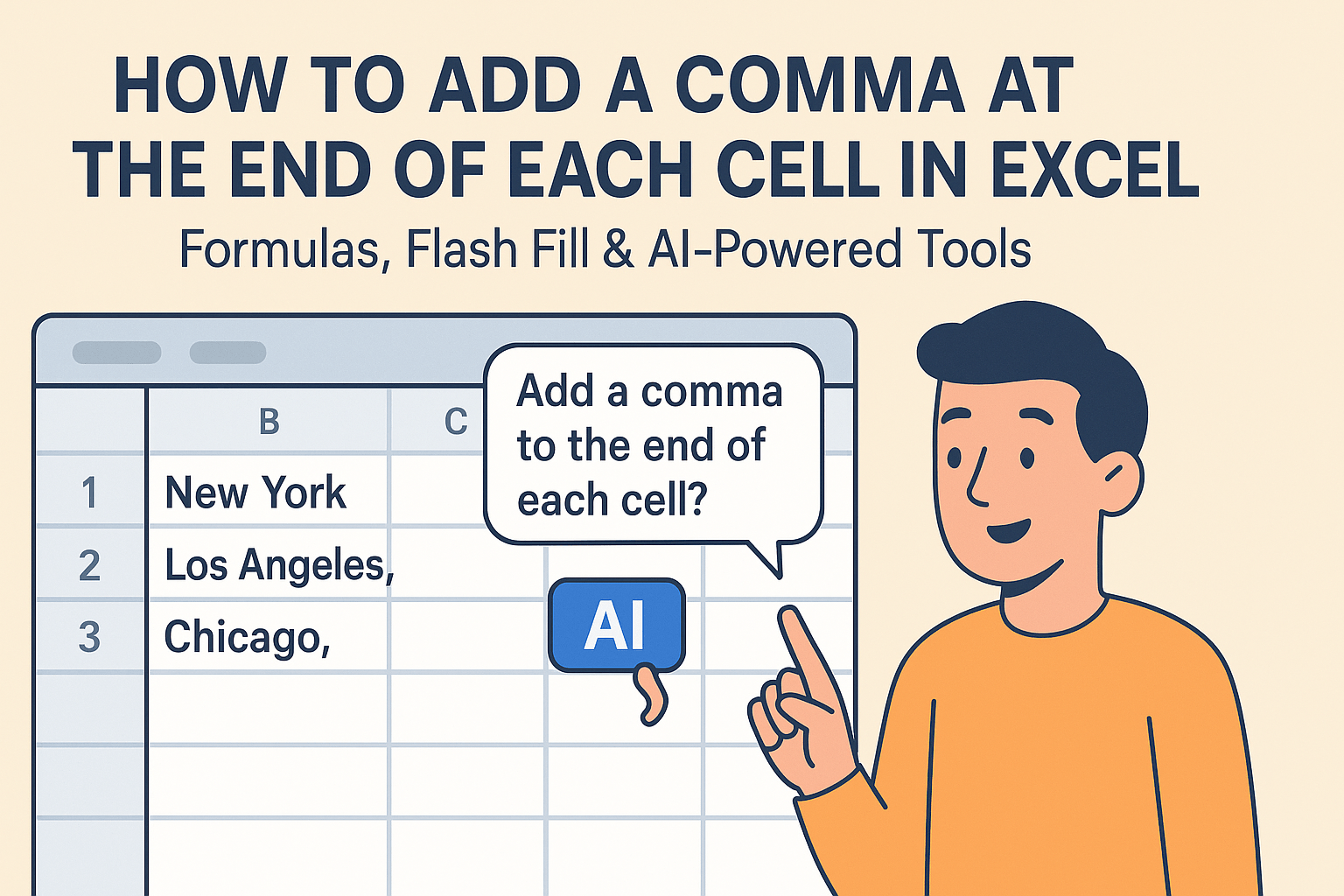 How to Add a Comma at the End of Each Cell in Excel (3 Simple Methods)