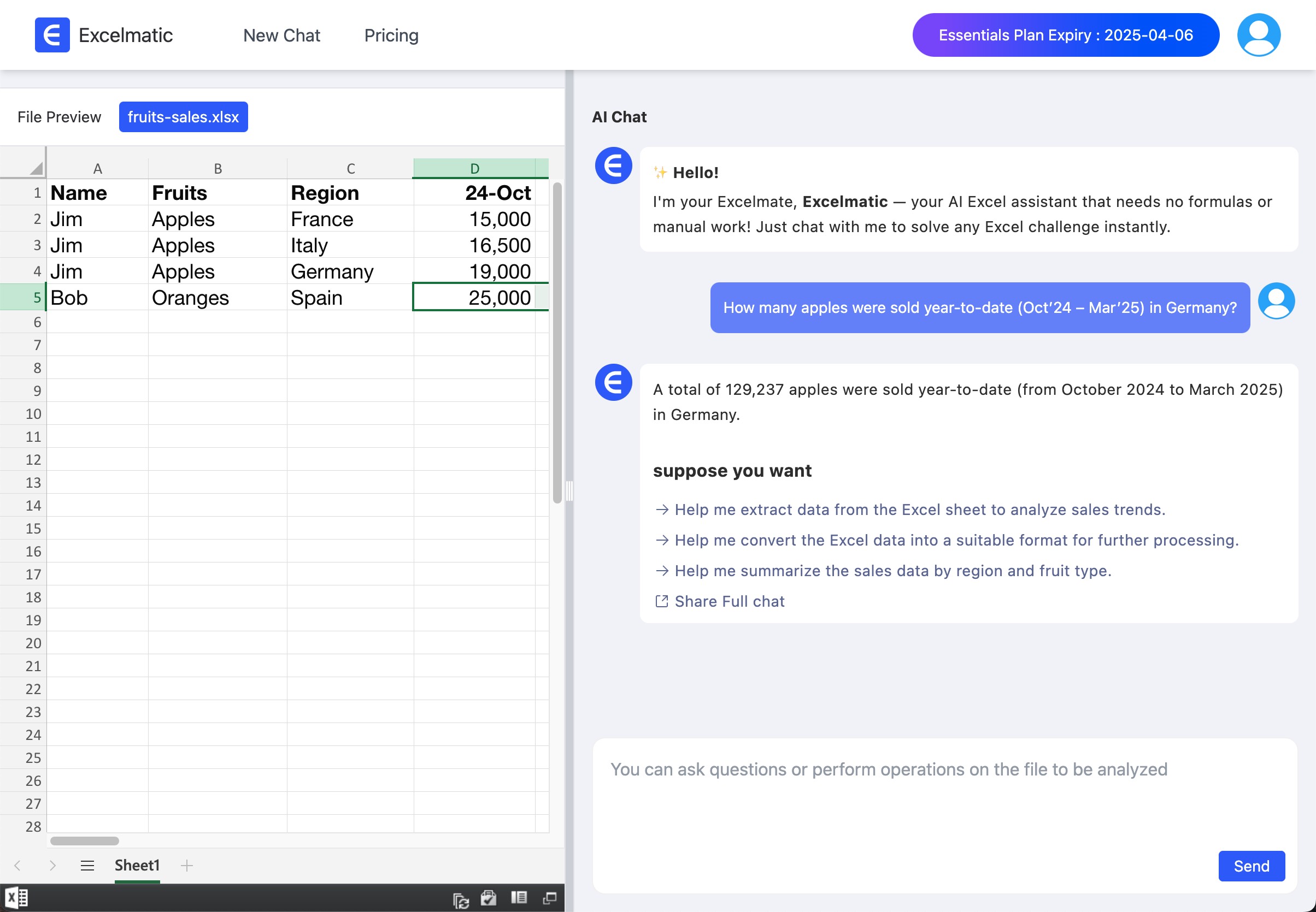 The Excelmatic Way: Effortless Sales Data Insights