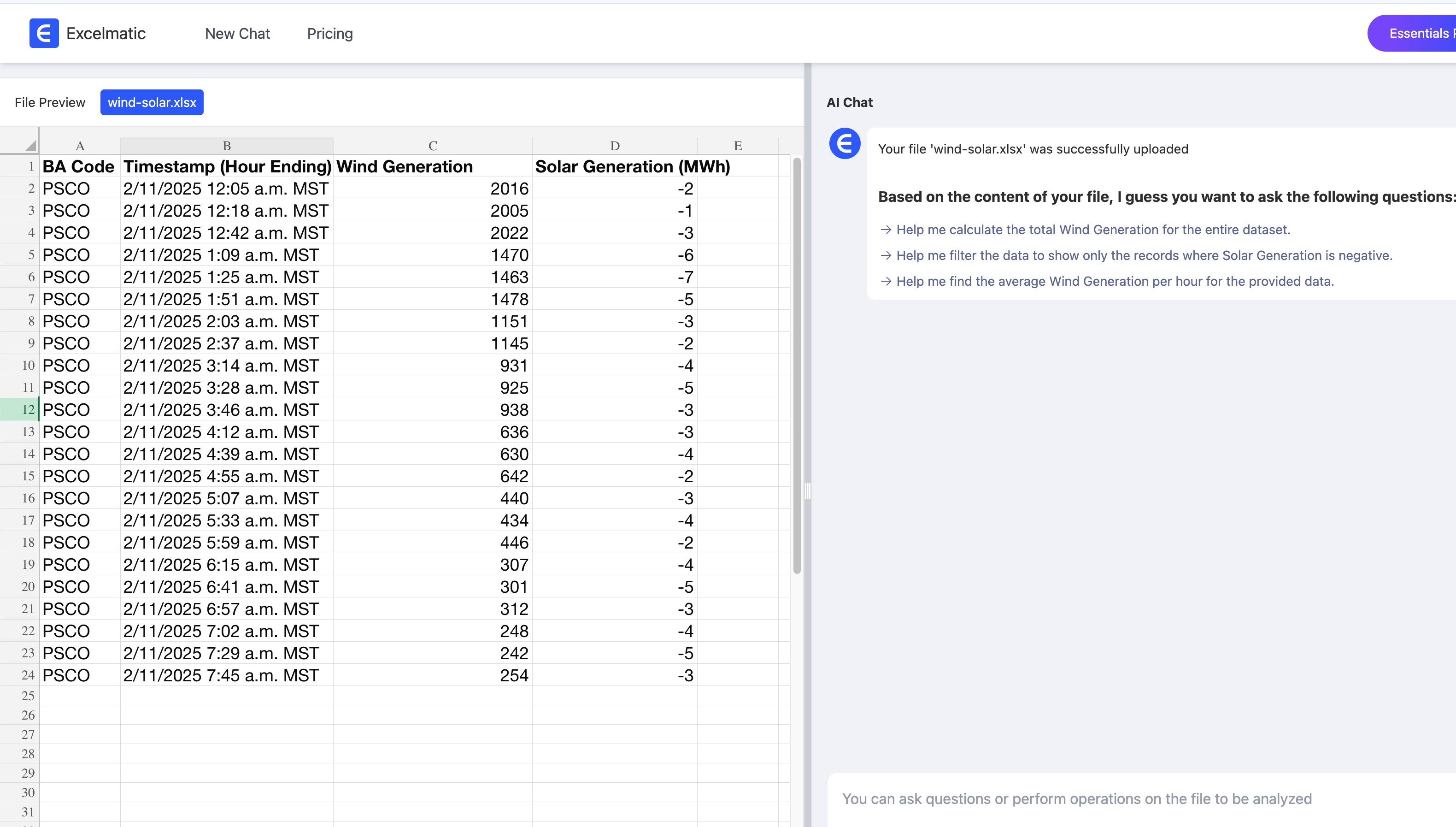 Uploaded the file to excelmatic.ai